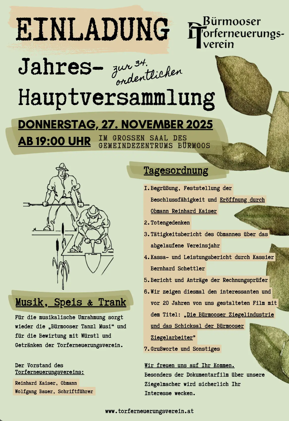Einladung zur 34. Jahreshauptversammlung des Bürmooser Torferneuerungsvereins